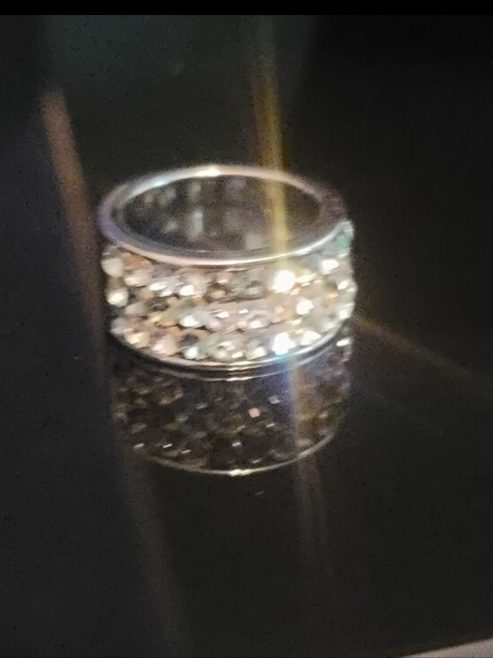 Sterling Silver Pavé Silver Band. Clear, Grey, Light Blue Stones Sz 7